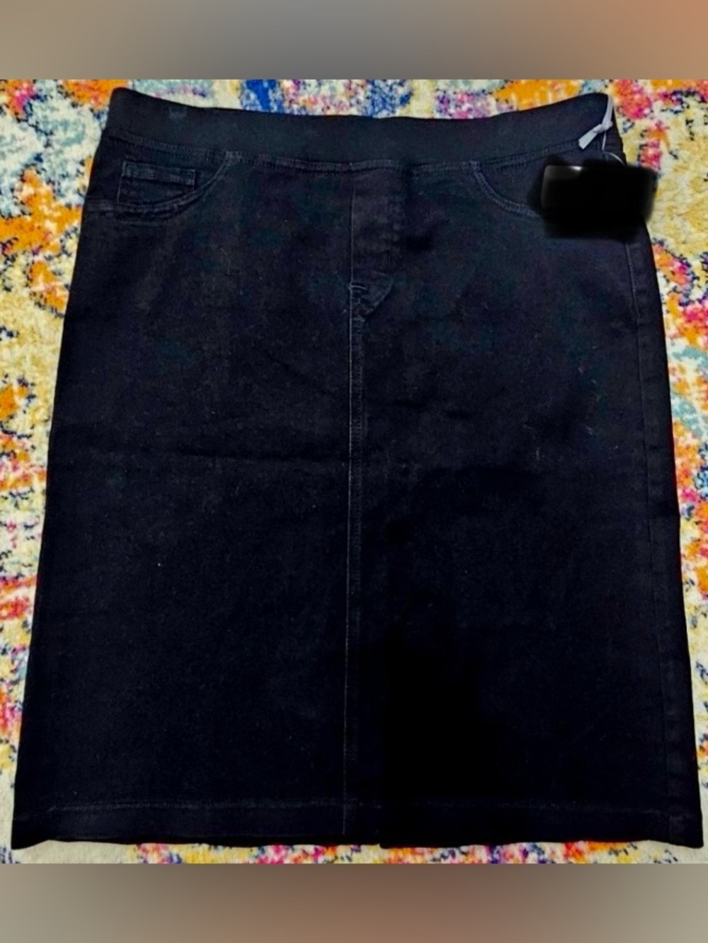 NYDJ Elastic Waist Knee Length Black Denim Pencil Skirt - Women's, Size 4